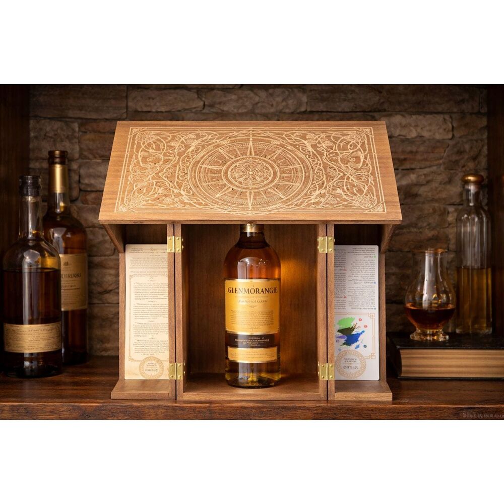 Engraved Wooden Whisky Box  Scotland Regions Compass Design Keepsake Storage